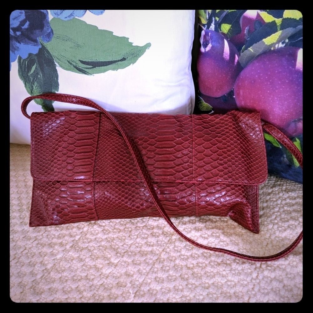 Jessica McClintock Snake Crock Print Baguette Red
